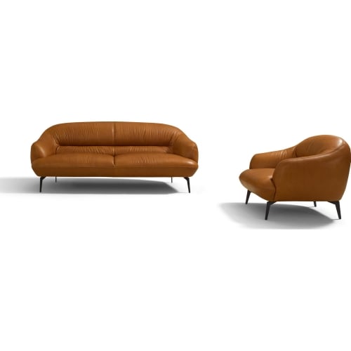 Leonia Loveseat in Cognac Brown Leather & Metal